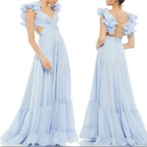 MAC DUGGAL Rosette Chiffon Cutout Empire Waist Gown in Powder Blue Size US 4